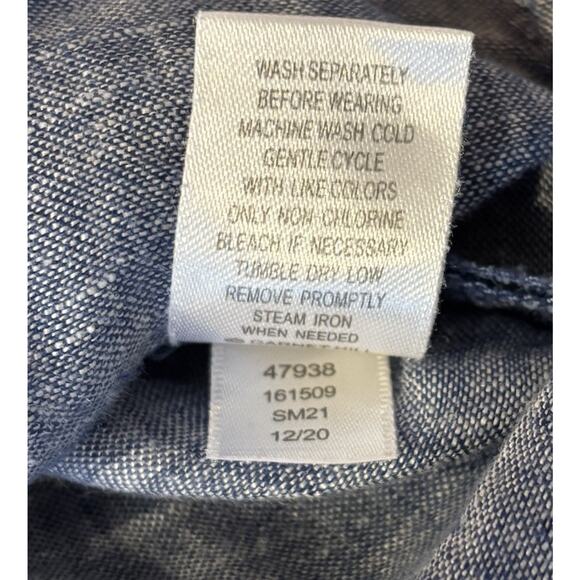 Garnet Hill Linen Short Sleeve Collared Scoop Hem Button Down Blue Womens Size 8 - Picture 5 of 6